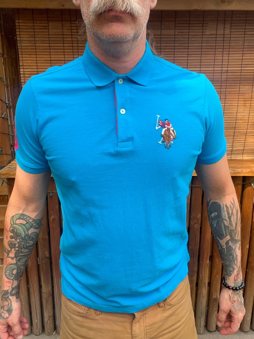 Vintage 90s U.S. Polo Assn. Big Pony Turquoise Hot Pink Accent Polo